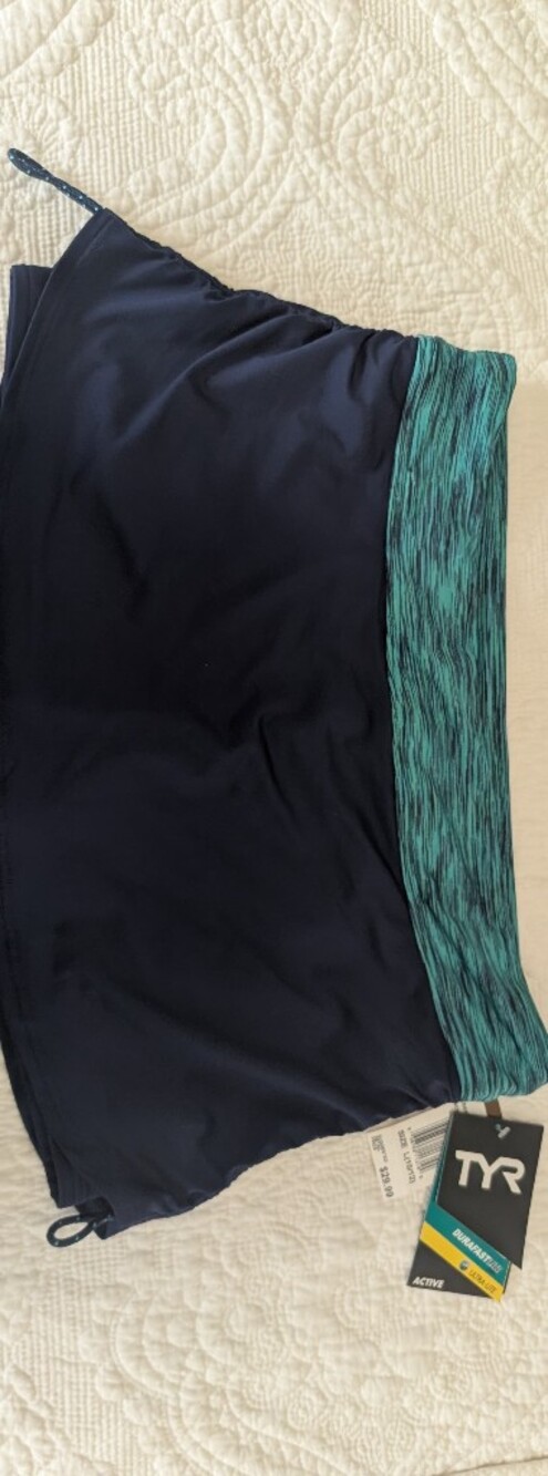 TYR Women's Navy Blue Swim Shorts with Teal Waistband